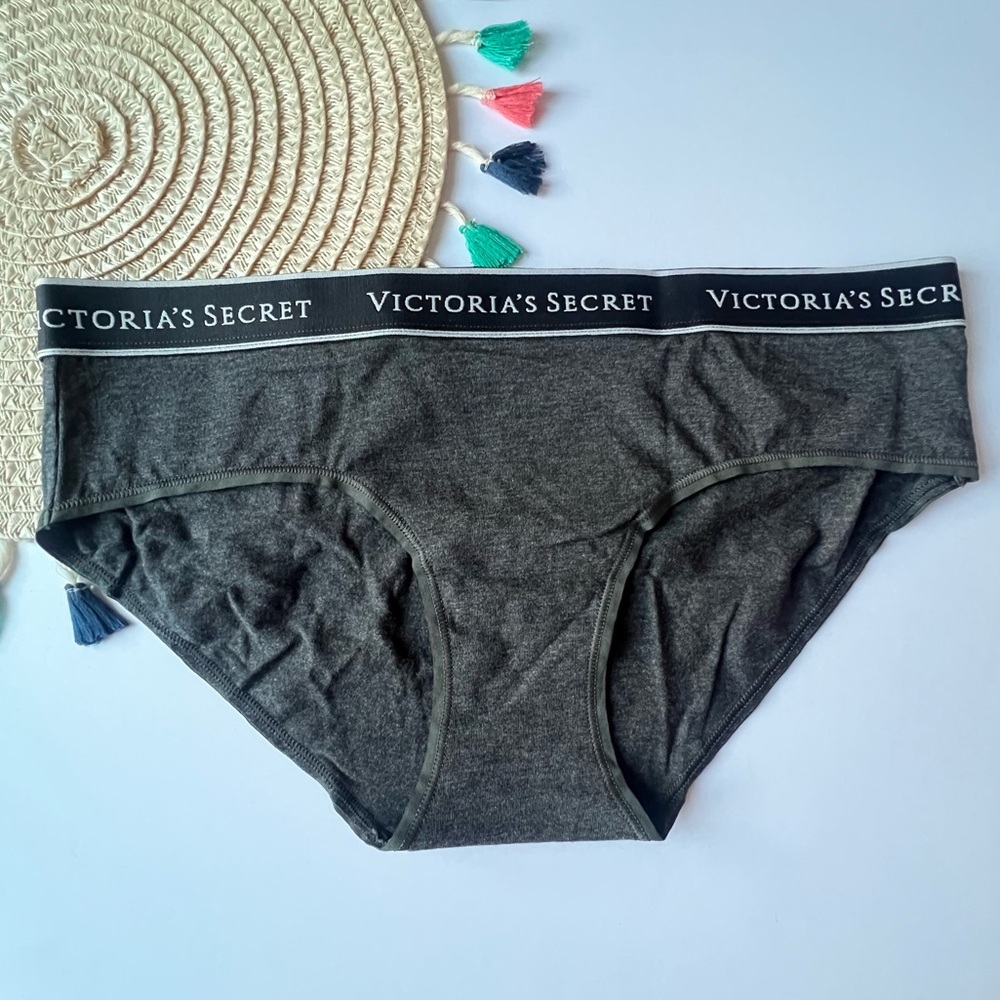 Victoria's Secret Logo Cotton Hiphugger Panty Charcoal Gray Large NEW